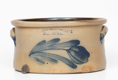 COWDEN & WILCOX / HARRISBURG, PA Stoneware Cake Crock w/ Cobalt Floral Decoration