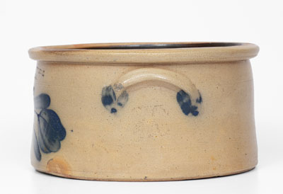 COWDEN & WILCOX / HARRISBURG, PA Stoneware Cake Crock w/ Cobalt Floral Decoration