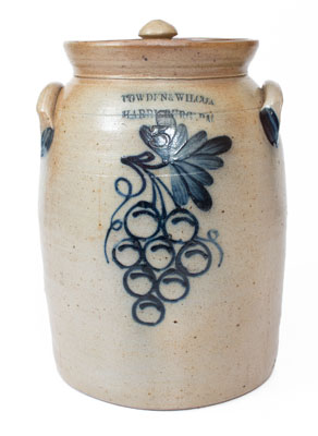 Rare and Fine Three-Gallon COWDEN & WILCOX / HARRISBURG, PA Lidded Stoneware Grapes Jar