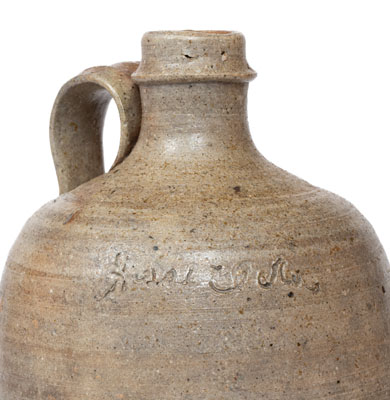 Salt-Glazed North Carolina Stoneware Jug with Incised Name, circa 1880