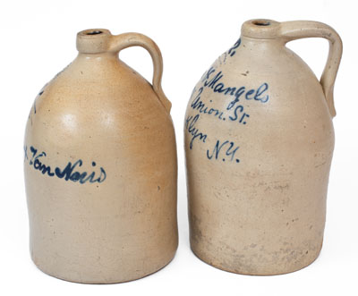 Two Cobalt-Decorated Stoneware Advertising Jugs, Northeastern U.S. origin, circa 1875