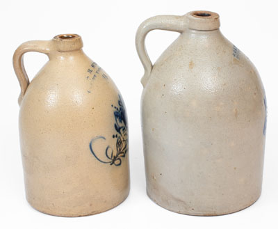 Two Cobalt-Decorated Stoneware Jugs, Norton Family, Bennington, Vermont, c1855-70