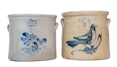 Two Cobalt-Decorated Stoneware Crocks, Northeastern U.S. origin, circa 1875