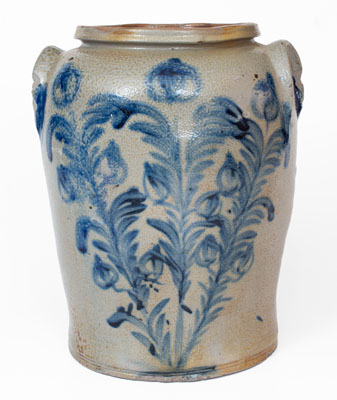 Fine Four-Gallon Baltimore Stoneware Jar w/ Elaborate Cobalt Floral Decoration, c1825