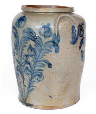 Fine Four-Gallon Baltimore Stoneware Jar w/ Elaborate Cobalt Floral Decoration, c1825