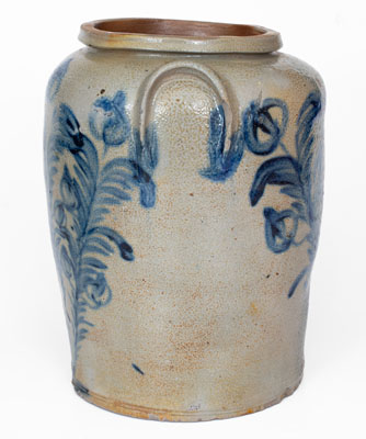 Fine Four-Gallon Baltimore Stoneware Jar w/ Elaborate Cobalt Floral Decoration, c1825