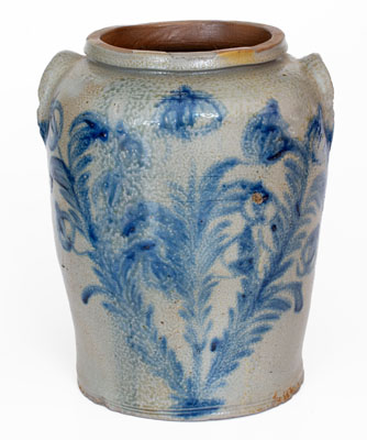 Fine Four-Gallon Baltimore Stoneware Jar w/ Elaborate Cobalt Floral Decoration, c1825