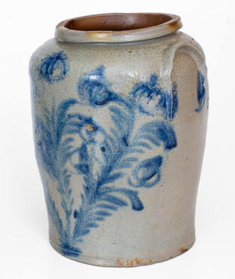 Fine Four-Gallon Baltimore Stoneware Jar w/ Elaborate Cobalt Floral Decoration, c1825