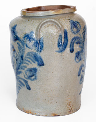 Fine Four-Gallon Baltimore Stoneware Jar w/ Elaborate Cobalt Floral Decoration, c1825