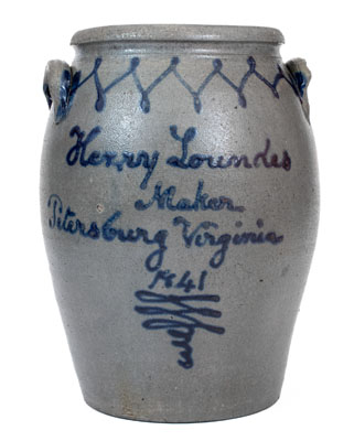 Henry Lowndes / Maker / Petersburg / Virginia / 1841 Stoneware Jar