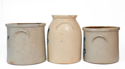 Lot of Three: Stoneware Crocks w/ Bird Decoration attrib. Ballardvale, MA