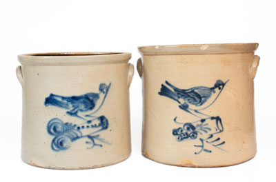 Lot of Two: BALLARDVALE, MA Stoneware Bird Crocks