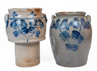 Two Pieces of Baltimore Stoneware w/ Cobalt Clover Decoration,  mid 19th century