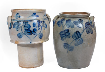 Two Pieces of Baltimore Stoneware w/ Cobalt Clover Decoration,  mid 19th century