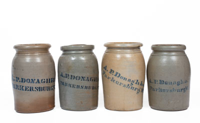 Lot of Four: A. P. Donaghho / Parkersburg, West Virginia Stoneware Canning Jars