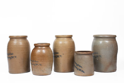 Lot of Five: A. P. Donaghho / Parkersburg, W. VA Stoneware Jars incl. Tophat Canning Jar