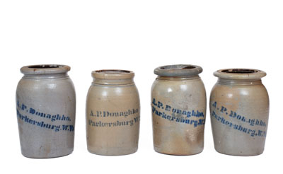 Lot of Four: A. P. Donaghho / Parkersburg, W. VA Stoneware Canning Jars