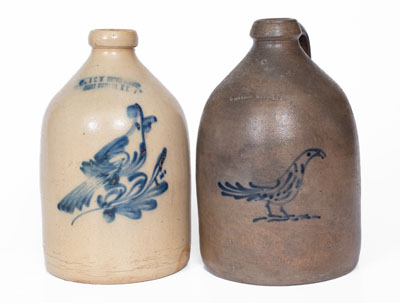 Lot of Two: New York State Stoneware Jugs w/ Bird Decoration