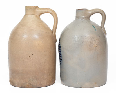 Lot of Two: New York State Stoneware Jugs w/ Slip-Trailed Pine Tree Decoration