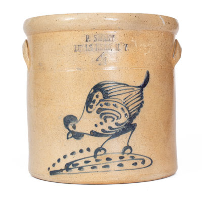 Unusual P. SWEET / BULLS HEAD, NY Stoneware Crock w/ Pecking Chicken Decoration