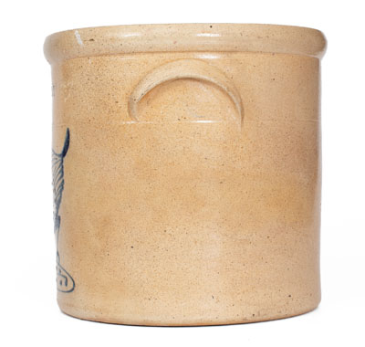 Unusual P. SWEET / BULLS HEAD, NY Stoneware Crock w/ Pecking Chicken Decoration