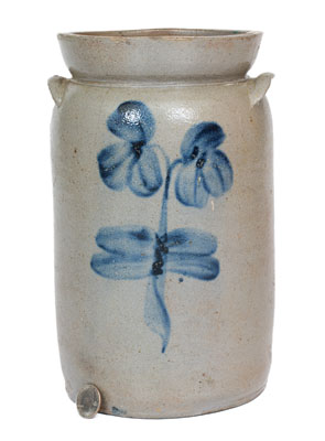 P. HERRMANN, Baltimore, MD Stoneware Churn w/ Cobalt Clover Decoration