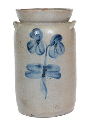 P. HERRMANN, Baltimore, MD Stoneware Churn w/ Cobalt Clover Decoration