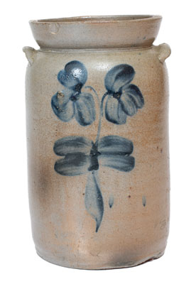 P. HERRMANN, Baltimore, MD Stoneware Churn w/ Cobalt Clover Decoration