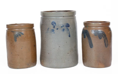 Lot of Three: Stoneware Jars, Two attrib. Grier Pottery, Chester County, Pennsylvania