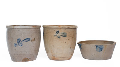 Lot of Three: Baltimore Stoneware Jars and Milkpan