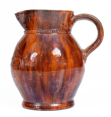 Redware Pitcher w/ Incised Eagle and Birds, attrib. Jacob Medinger, Montgomery County, PA