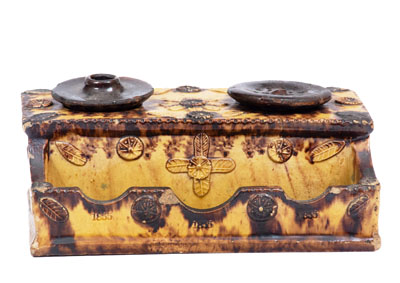 Unusual Redware Inkstand Inscribed 