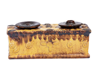 Unusual Redware Inkstand Inscribed 