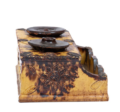 Unusual Redware Inkstand Inscribed 