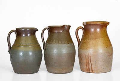 Three Middle Tennessee Salt-Glazed Stoneware Pitchers, late 19th or early 20th century