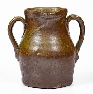 Scarce Salt-Glazed Middle Tennessee Double-Handled Stoneware Pitcher, late 19th or early 20th century