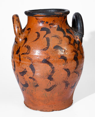 Fine Eastern Tennessee Redware Jar w/ Profuse Manganese Decoration