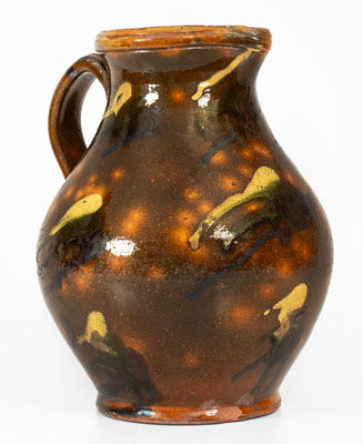 Very Rare Redware Pitcher w/ Three-Color Slip Decoration attrib. Nathaniel Rochester, West Bloomfield, NY, c1818-31