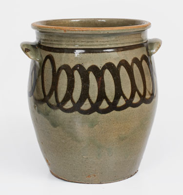 Fine Two-Gallon Stoneware Jar w/ Elaborate Iron Slip Decoration, attrib. Trapp-Chandler Pottery, Edgefield District, SC, c1848-50