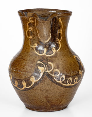 Rare and Fine Stoneware Pitcher w/ Two-Color Slip Decoration, att. Phoenix Factory, Edgefield District, SC, c1840