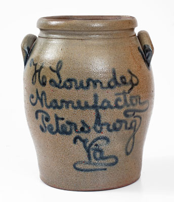 H Lowndes / Manufactor / Petersburg / Va Stoneware Jar w/ Cobalt Tree-of-Life Decoration, c1845