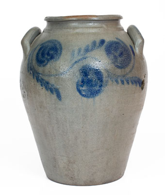 Attrib. John P. Schermerhorn, Richmond, VA Stoneware Jar wi/ Elaborate Cobalt Floral Decoration, c1830