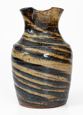 REINHARDT BROS. / VALE, NC Alkaline-Glazed Stoneware Pitcher w/ Swirl Pattern, c1935