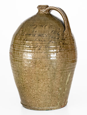 Highly Important Thomas Owenby, Union District, SC 1864 Stoneware Jug: 