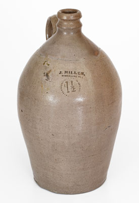 Scarce J. MILLER, / WHEELING Va Salt-Glazed Stoneware Jug, circa 1830