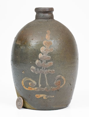 Very Rare Stoneware Jug w/ White-Slip Foliate Decoration, att. Mottern Pottery, Carter County, TN