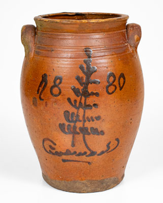 Very Rare Redware Jar w/ Manganese Slip Foliate Decoration, Dated 1880, att. Mottern Pottery, Carter County, TN