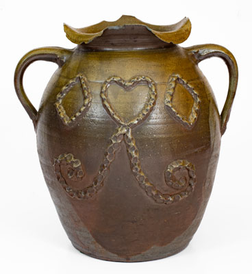 Exceptional Salt-Glazed Stoneware Jar w/ Applied Decoration, attrib. Hedgecough Pottery, Putnam County, TN