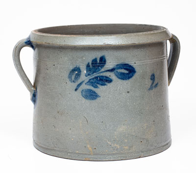 Attrib. Brown Family, Alleghany County, Virginia Open-Handled Stoneware Cake Crock w/ Cobalt Floral Decoration