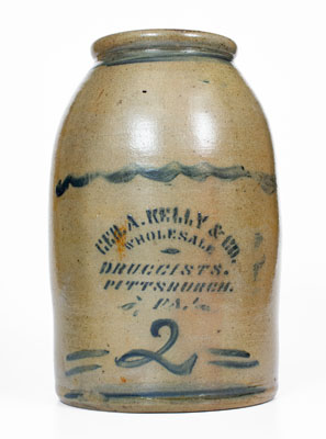 Two-Gallon Pittsburgh Stoneware Advertising Jar, Greensboro, PA origin, circa 1880